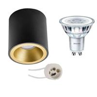 Philips - Opbouwspot Set - Corepro 840 36d - Pragmi Cliron Pro - Gu10 Fitting - Dimbaar - Opbouw Rond - Mat Zwart/goud -
