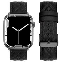 By Qubix - Leren bandje met diamant patroon - Zwart - Compatible met Apple Watch 38mm / 40mm / 41mm / 42mm - Compatible Apple watch bandjes
