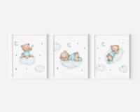 Posters - Teddybeer in de wolken / Blauw / Set van 3