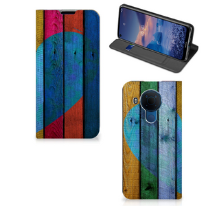 Nokia 5.4 Book Wallet Case Wood Heart - Cadeau voor je Vriend