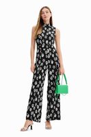 Jumpsuit met contrasterende bloemen - BLACK - XL - thumbnail