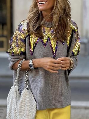 Glitter Casual Crew Neck Loose Sweater