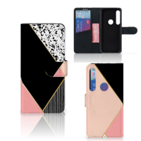 Motorola Moto G8 Plus Book Case Zwart Roze Vormen