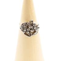 Zilveren Ring Mt.7/55 met Twee Bloemen Dakini Materiaal