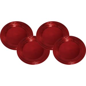 Set van 6x stuks kerstdiner onderborden rond rood glimmend 33 cm