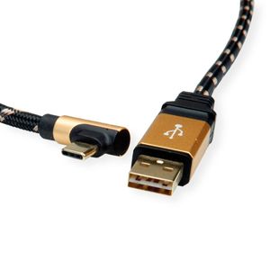 ROLINE GOLD USB 2.0 Kabel, USB A Male reversible - USB C 90° Male, 3 m