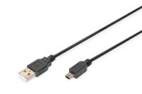 Digitus USB-kabel USB 2.0 USB-A stekker, USB-mini-B stekker 3.00 m Zwart Rond, Afgeschermd (dubbel) AK-300130-030-S