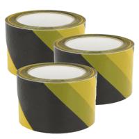 Afzettape- 3x - geel/zwart - 50 mm x 30 m - pvc - markeertape - thumbnail