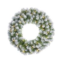 Groene kerstkrans met 30 LED lampjes en sneeuw 60 cm   - - thumbnail