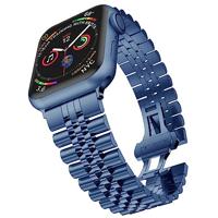 By Qubix - Metalen schakelband - Blauw - Compatible met Apple watch 44mm / 45mm / 46mm / 49mm - Compatible Apple watch bandjes
