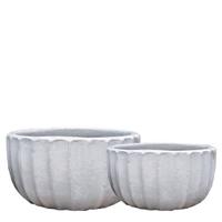 PTMD Rae White ceramic pot ribbed round set of 2