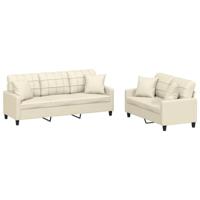 vidaXL 2-delige Loungeset met kussens kunstleer crèmekleurig