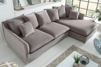 Grote hoekbank HEAVEN 255cm taupe fluweel incl. kussens landelijke stijl - 40674