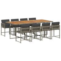 vidaXL 9-delige Tuinset met kussens poly rattan grijs, loungeset, tuinbank, loungeset tuin, tuintafel, loungebank, loungebank tuin, loungeset buiten