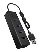 ICY BOX IB-HUB1409-U3 4-voudige USB-hub (Type-A-verbinding) met 4x USB 3.0 (Type-A) aansluitingen, geïntegreerde kabel (40 cm), aluminium, zwart