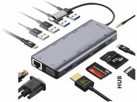 Silver HT-adapter type C hub 13 in 1 van aluminium. Compatibel met MacBook 2015/2016, MacBook Pro, MacBook Pro 2017, MacBook 2018 en Samsung DEX, Nintendo Switch, pc, tablet, smartphone.