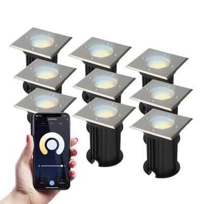 9x Smart WiFi grondspot vierkant Ramsay RVS WW-CW IP67 9x Smart WiFi grondspot vierkant Ramsay RVS WW-CW IP67
