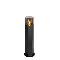 QAZQA - Modern Staande buitenlamp zwart met smoke kap zeshoek 50 cm - Denmark | Buitenverlichting - Aluminium Langwerpig - E27 Geschikt voor LED - Max. 1 x 15 Watt