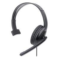Manhattan Mono On-Ear Headset (USB) (Clearance Pricing), Microphone Boom (padded), Polybag Packaging, Adjustable Headband, In-Line Volume Control, Ear Cushion, USB-A for both sound and mic use, cable
