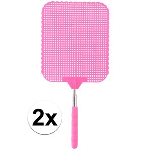 2x Vliegenmepper roze uitschuifbaar 76 cm   -