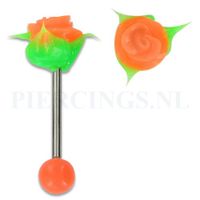 Tongpiercing siliconen roos oranje groen - thumbnail