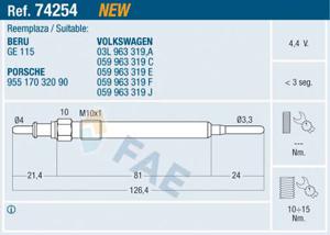 Gloeibougie FAE, Spanning (Volt)4,4V, u.a. für Audi, VW, Seat, Skoda, Porsche