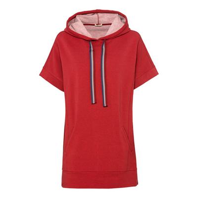 Oversized shirt van bio-katoen met capuchon en tunnelkoordje, kers-gemêleerd 40/42