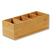 Bestekbak/keuken spullen/kruiden organizer - 4-vakken - bamboe hout - 36 x 12 x 14 cm - thumbnail