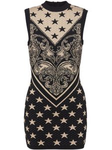 Balmain robe courte à motif étoile en intarsia - Noir