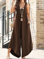 Plain Regular Fit Crew Neck Casual Jumpsuit - thumbnail