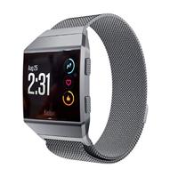 By Qubix - Compatible met Fitbit Ionic Milanese bandje - Maat: Large - Antraciet Grijs - Compatible fitbit bandje