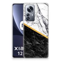 Xiaomi 12 Pro TPU Siliconen Hoesje Marmer Wit Zwart - Origineel Cadeau Man - thumbnail