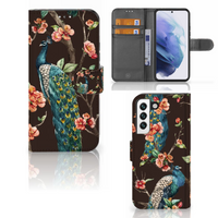 Samsung Galaxy S22 Telefoonhoesje met Pasjes Pauw met Bloemen - thumbnail