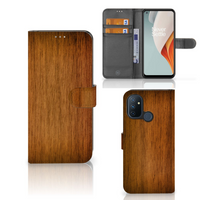 OnePlus Nord N100 Book Style Case Donker Hout - thumbnail