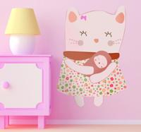 Sticker kinderkamer roze kat