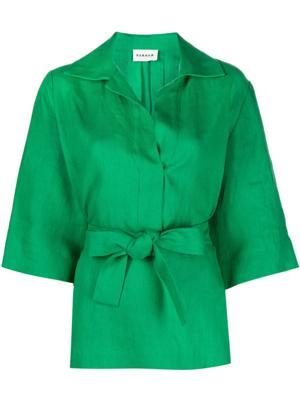 P.A.R.O.S.H. Linnen blouse met gespreide kraag - Groen