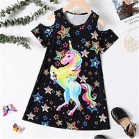 Meisjes Casual jurk Jurk met bandjes A lijn jurk Korte mouw Grafisch Tekenfilm Eenhoorn 3D-geprinte afbeelding Jurken leuke Style Casual Zoet Boven de knie Polyester Jurk Zomer Lente Kinderen Sport Lightinthebox