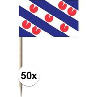 50x Blauwe/witte Frieslandse cocktailprikkertjes/kaasprikkertjes met pompebled print 8 cm - thumbnail