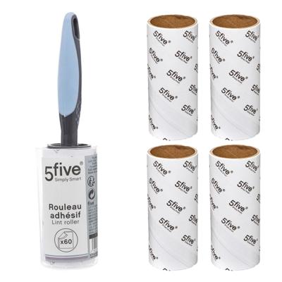 Kledingroller - kleefroller - 60 vellen - 4 extra rollen - grijs/blauw - pluizenverwijderaar Kledingroller - kleefroller - 60 vellen - 4 extra rollen - grijs/blauw - pluizenverwijderaar