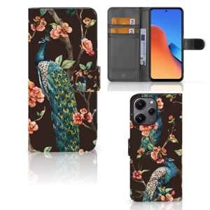 Xiaomi Redmi 12 Telefoonhoesje met Pasjes Pauw met Bloemen