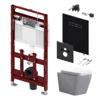 Tece 200 Toiletset - Inbouw WC Hangtoilet Wandcloset Alexandria Rimfree - Elektronische sen-Touch Bedieningsplaat Zwart