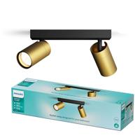 Philips Idris Spot - Plafondspot - Spatwaterdicht IP44-5W - Zwart met goud - Badkamerlamp - Twee lichtpunten - Alleen geschikt voor LED spots