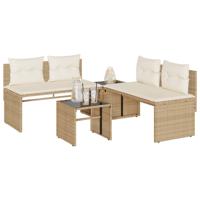 4-delige Loungeset met kussens poly rattan beige - thumbnail