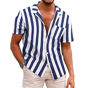 Voor heren Overhemd Zomer overhemd Overhemd met knopen Normaal shirt Kampshirt Cubaans overhemd Zwart blauw Korte mouw Gestreept Strijkijzer 3D-afdrukken Feestdagen Streep Kleding Kleurenblok Lightinthebox