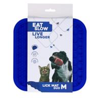 Eat Slow Live Longer Duo likmat - 21 x 21 cm - vierkant - snuffelmat - anti-snuffelmat - slowfeeder - 100% siliconen - vaatwasmachinebestendig - maat M - blauw
