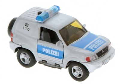 2 Play Duitse Mitsubishi politiewagen pull back L+G 11 cm zilver