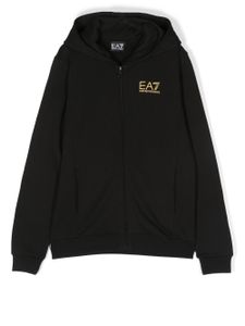 Emporio Armani Kids hoodie zippé à logo imprimé - Noir