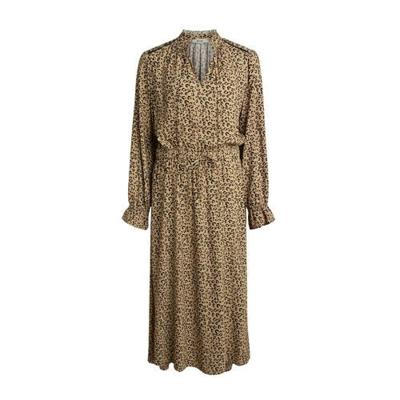 Anna jurk met panterprint en ruches beige/zwart Anna jurk met panterprint en ruches beige/zwart