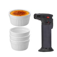 7-Delige creme brulee set met witte schaaltjes en een grijze brander - thumbnail