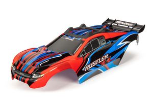 Traxxas - Body, Rustler 4X4, red & blue/ window, grille, lights decal sheet (TRX-6734R)